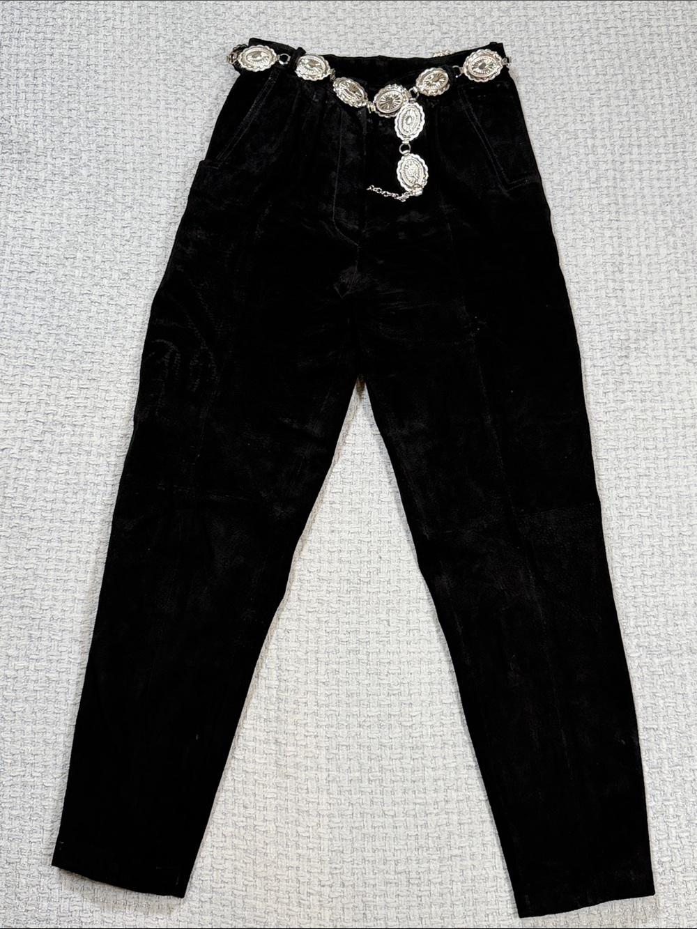 Vintage Suede Leather Pants with Harley Davidson Concho Belt Lined Pants Korea